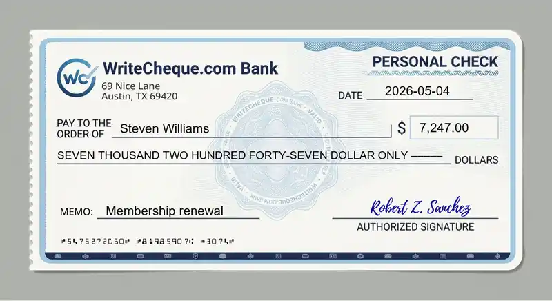 Cheque example for 7247