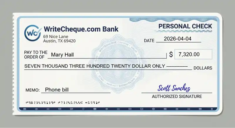 Cheque example for 7320