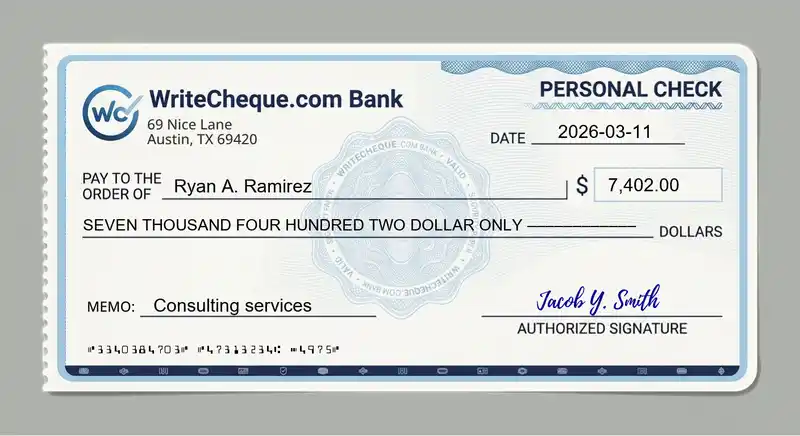 Cheque example for 7402