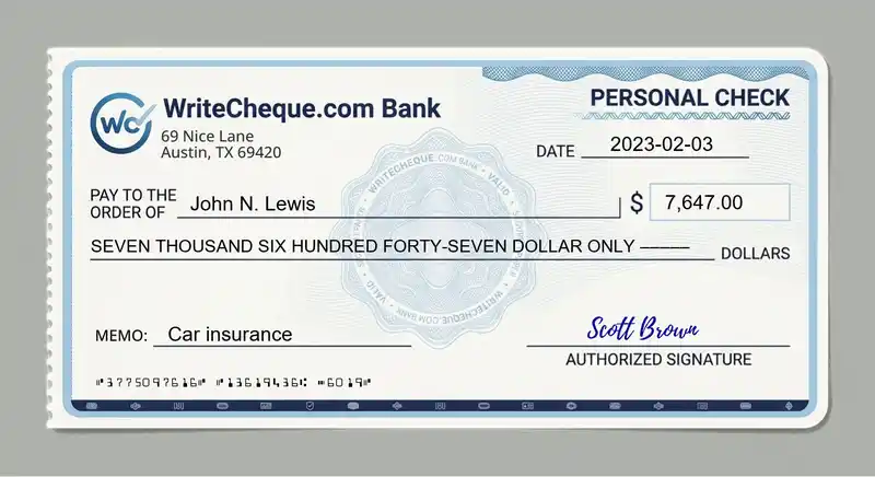 Cheque example for 7647