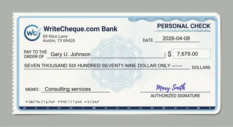 Cheque example for 7679