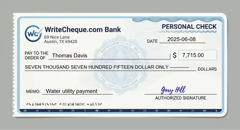 Cheque example for 7715