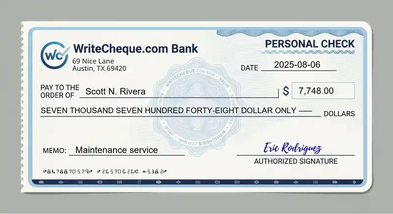 Cheque example for 7748
