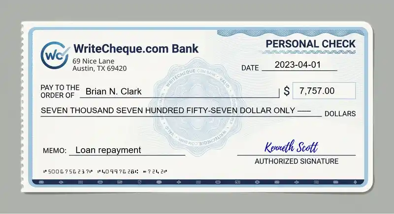 Cheque example for 7757