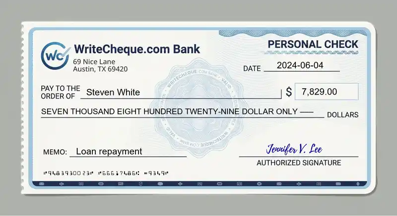 Cheque example for 7829