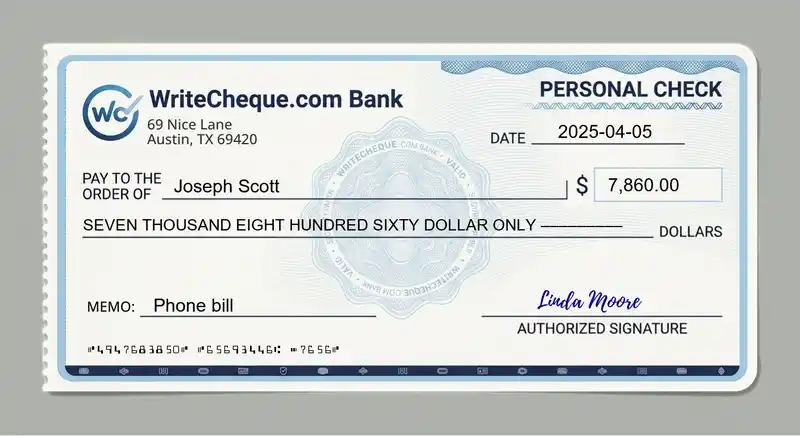 Cheque example for 7860