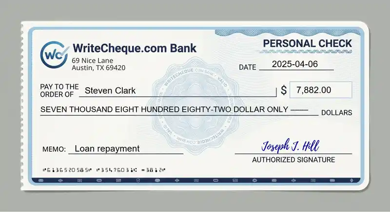 Cheque example for 7882