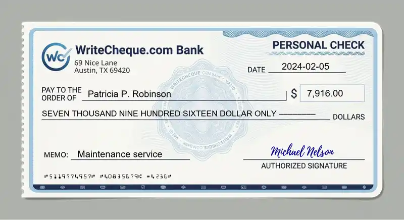 Cheque example for 7916