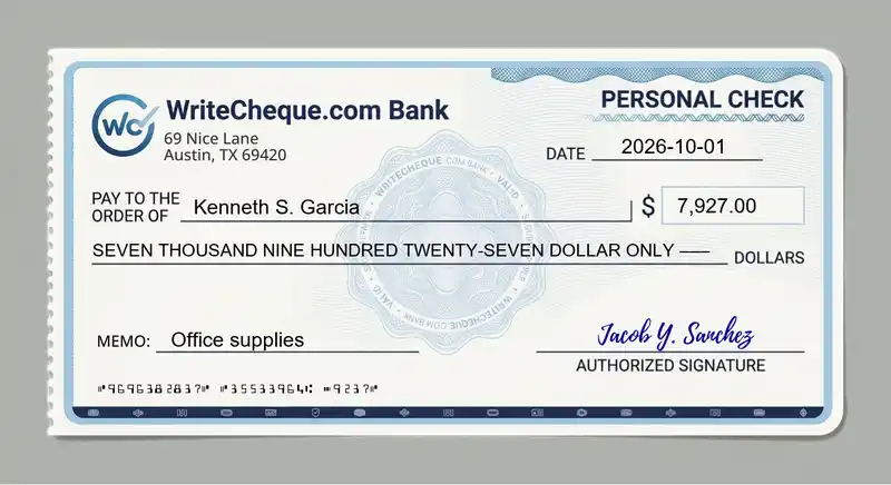 Cheque example for 7927