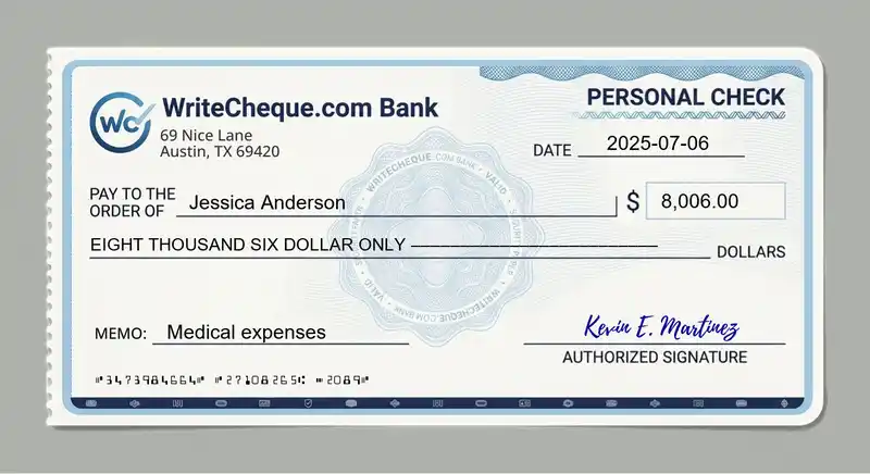Cheque example for 8006