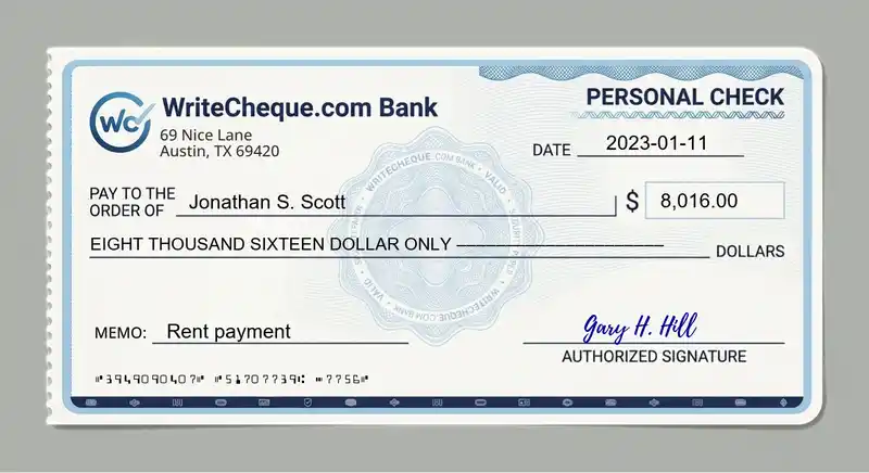 Cheque example for 8016