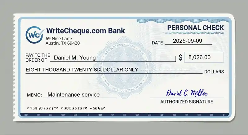 Cheque example for 8026