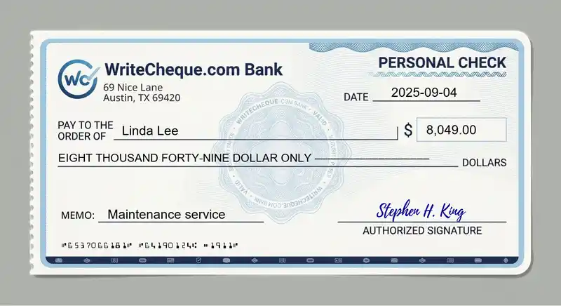 Cheque example for 8049