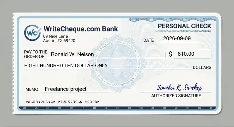 Cheque example for 810