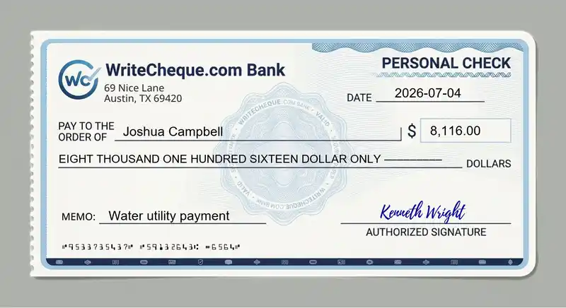 Cheque example for 8116