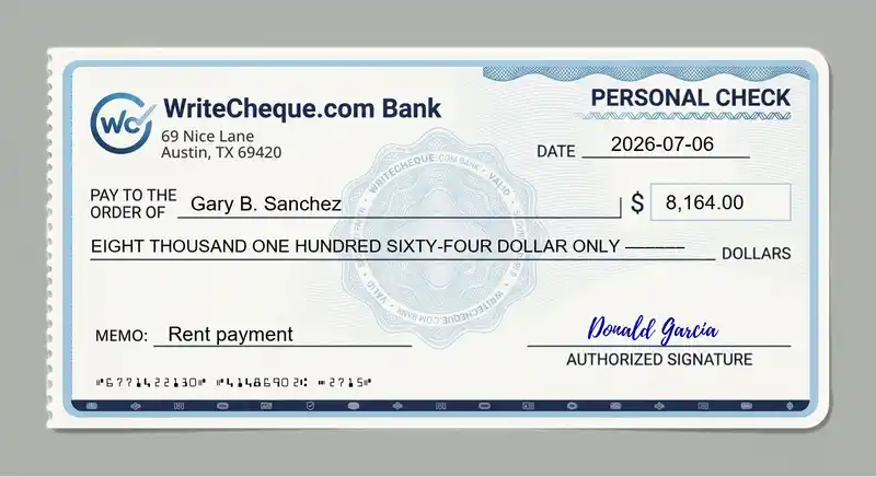 Cheque example for 8164