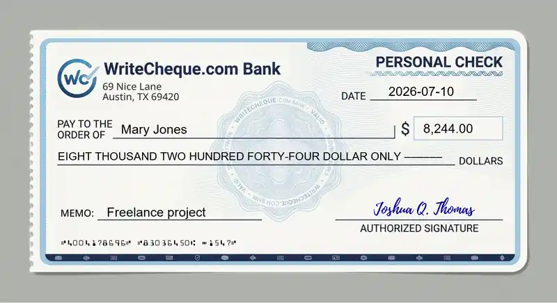 Cheque example for 8244
