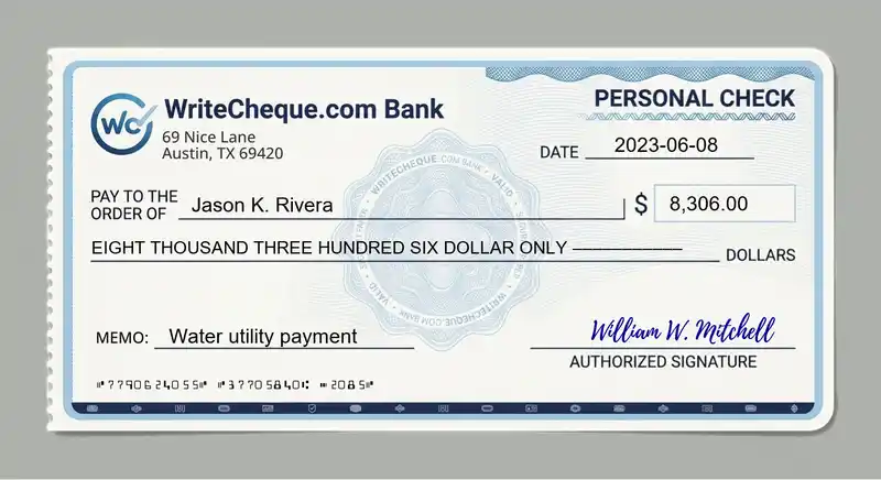 Cheque example for 8306