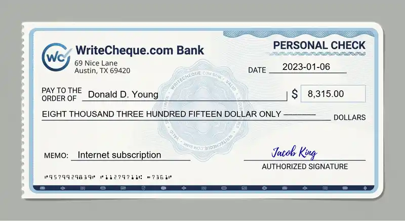 Cheque example for 8315