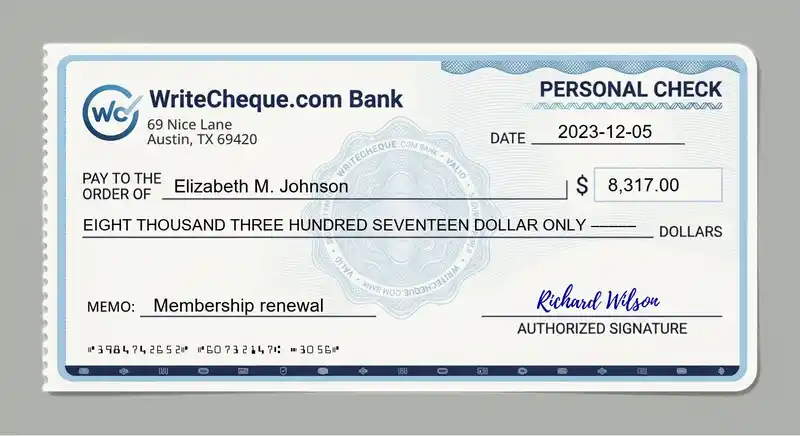 Cheque example for 8317