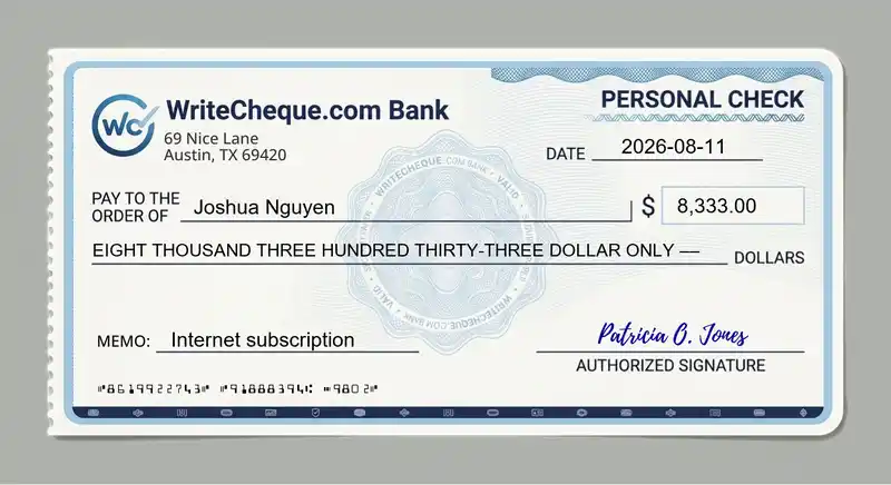 Cheque example for 8333