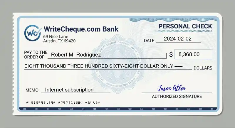Cheque example for 8368