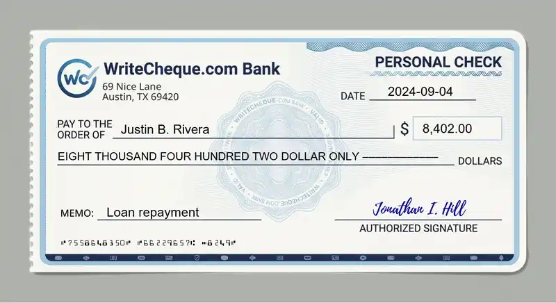 Cheque example for 8402