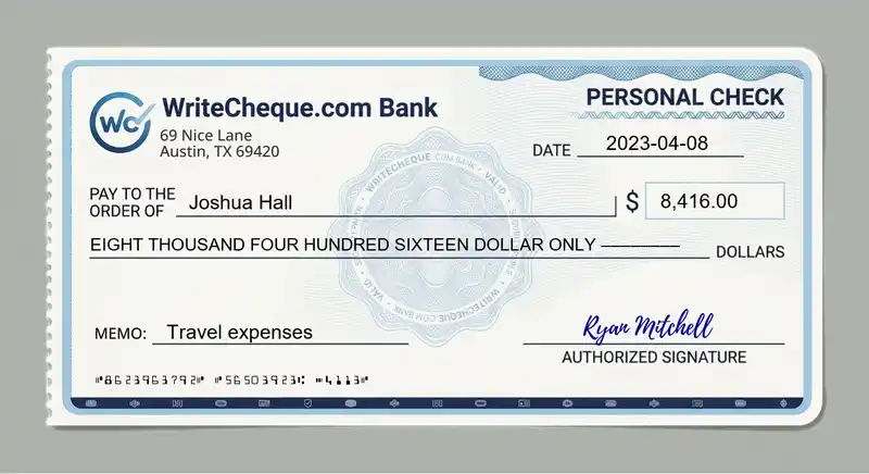 Cheque example for 8416