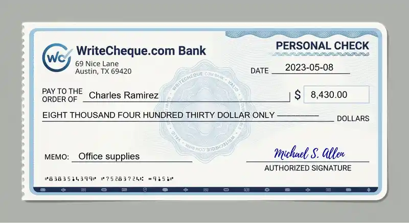 Cheque example for 8430