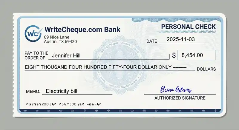 Cheque example for 8454