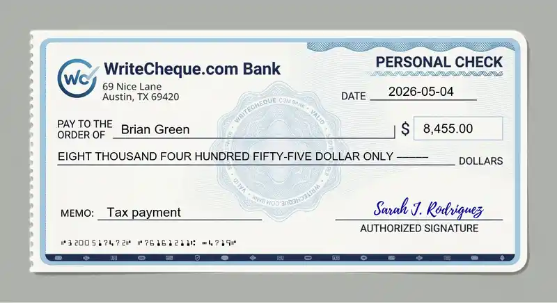 Cheque example for 8455