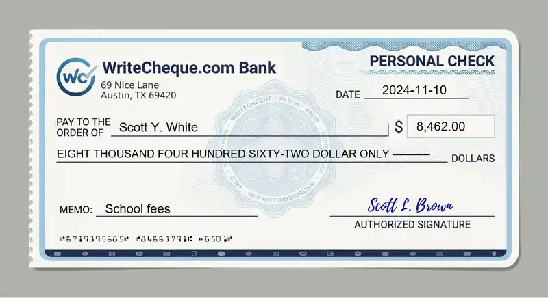 Cheque example for 8462