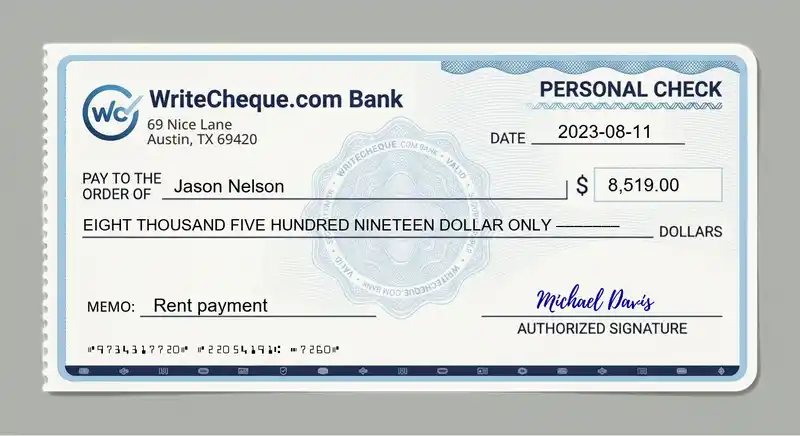Cheque example for 8519