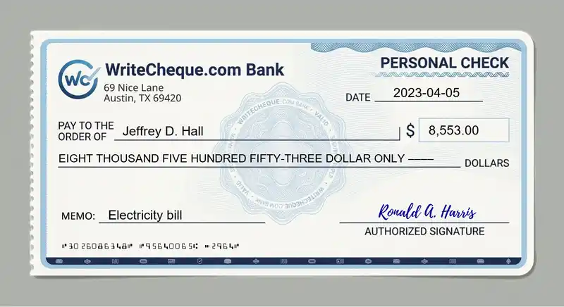 Cheque example for 8553
