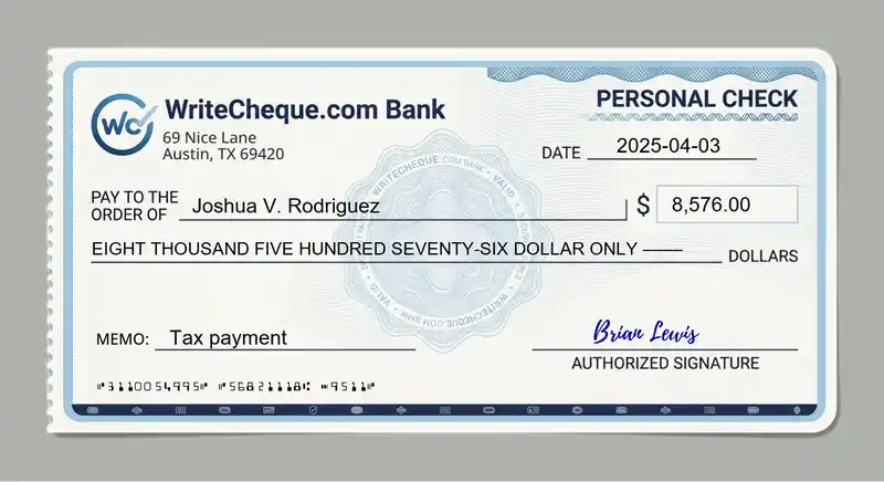 Cheque example for 8576