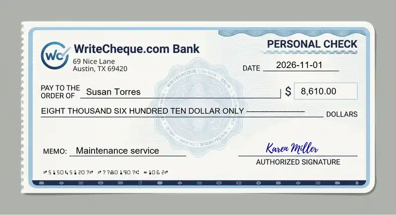 Cheque example for 8610