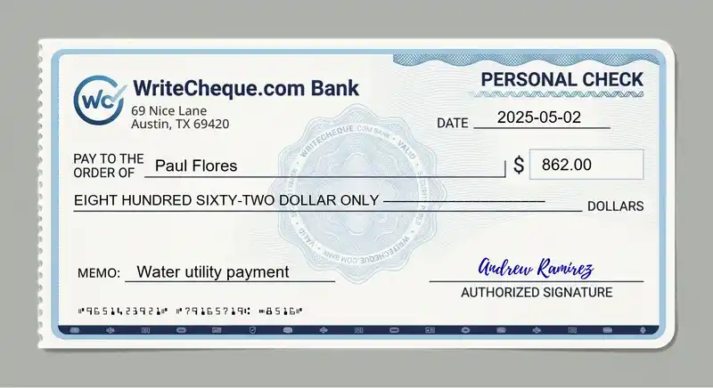 Cheque example for 862