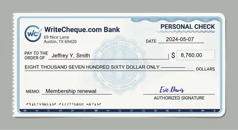 Cheque example for 8760