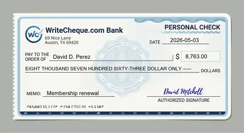 Cheque example for 8763