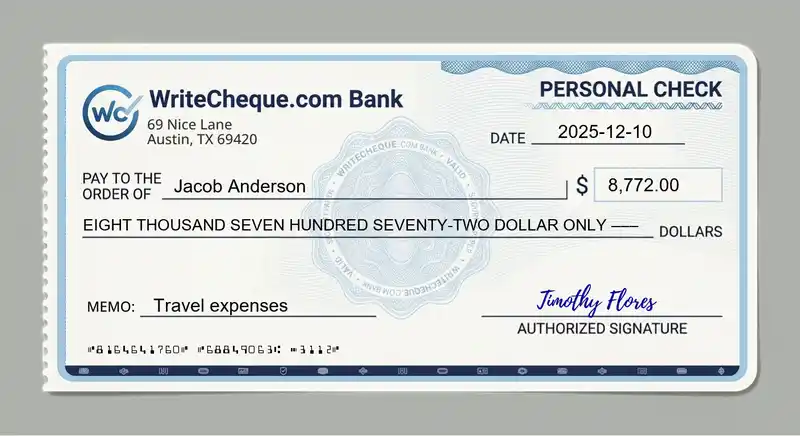 Cheque example for 8772