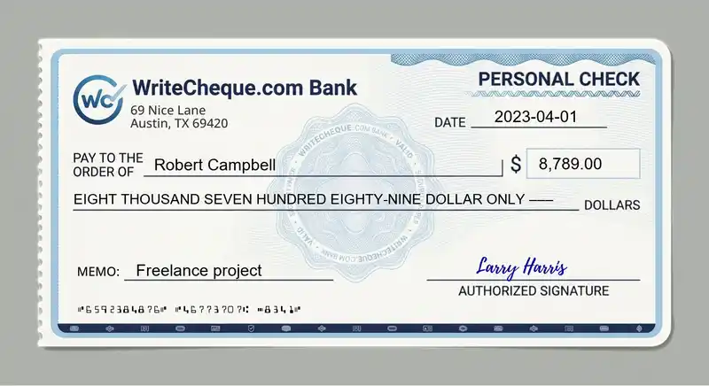 Cheque example for 8789