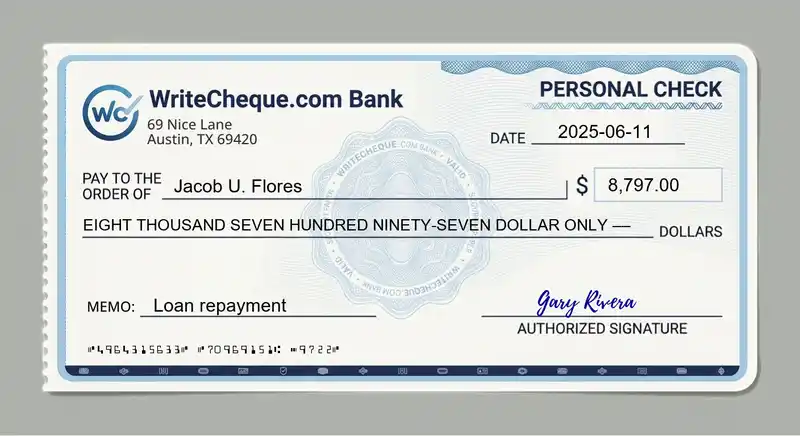 Cheque example for 8797