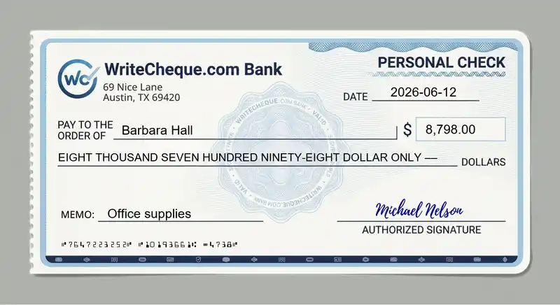 Cheque example for 8798