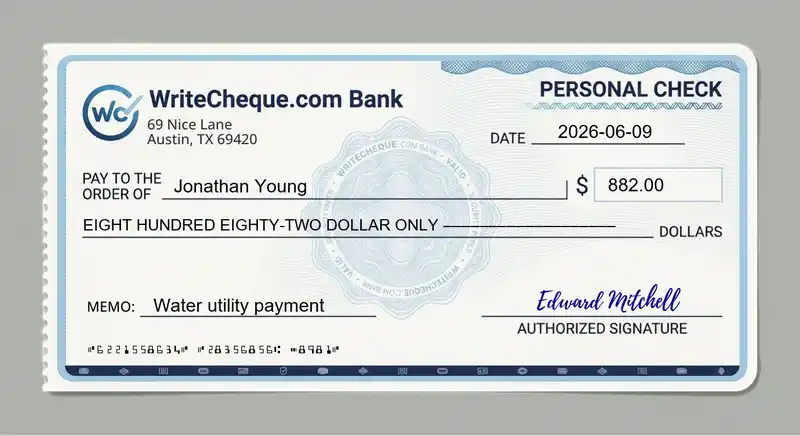 Cheque example for 882