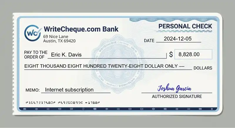Cheque example for 8828