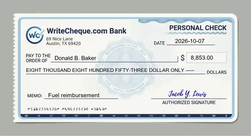 Cheque example for 8853