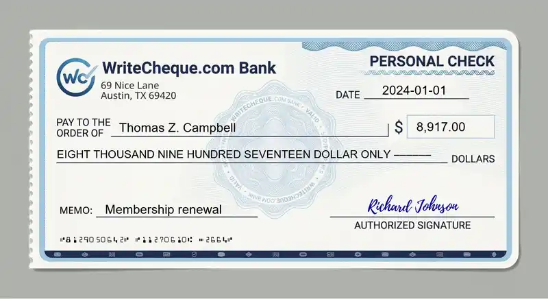 Cheque example for 8917