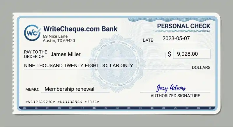 Cheque example for 9028
