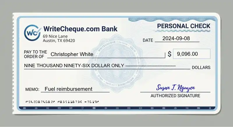 Cheque example for 9096