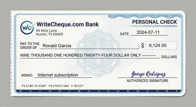 Cheque example for 9124